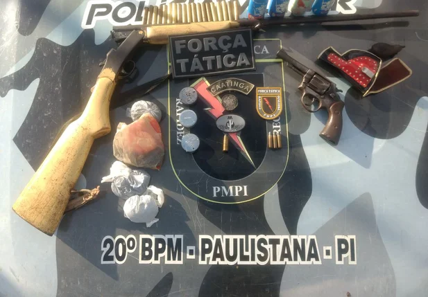 Armas de fogo e munições apreendidas em Paulistana