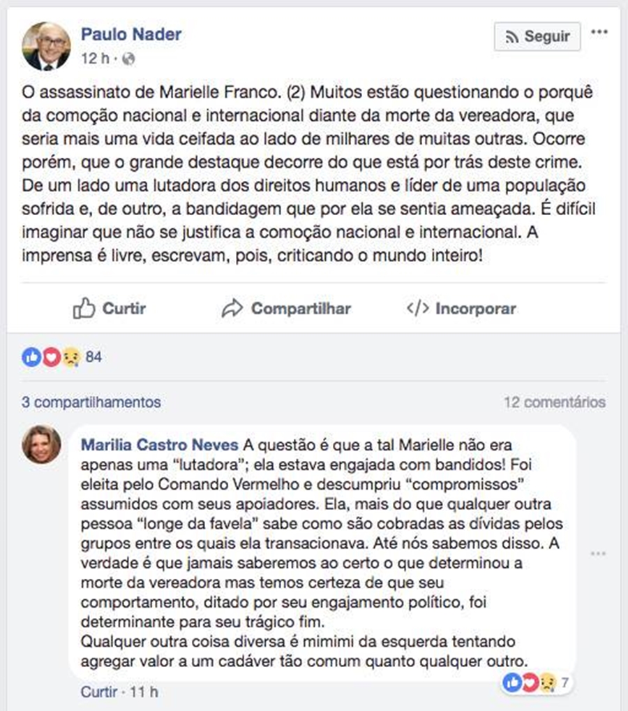 Desembargadora Marília Castro Neves diz que Marielle Franco estava engajada com bandidos