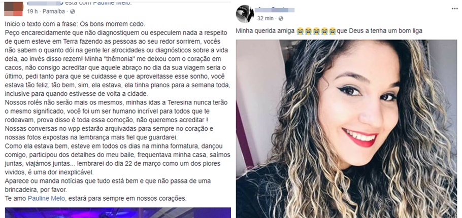 Parentes e amigos lamentam a morte de Pauline nas redes sociais 