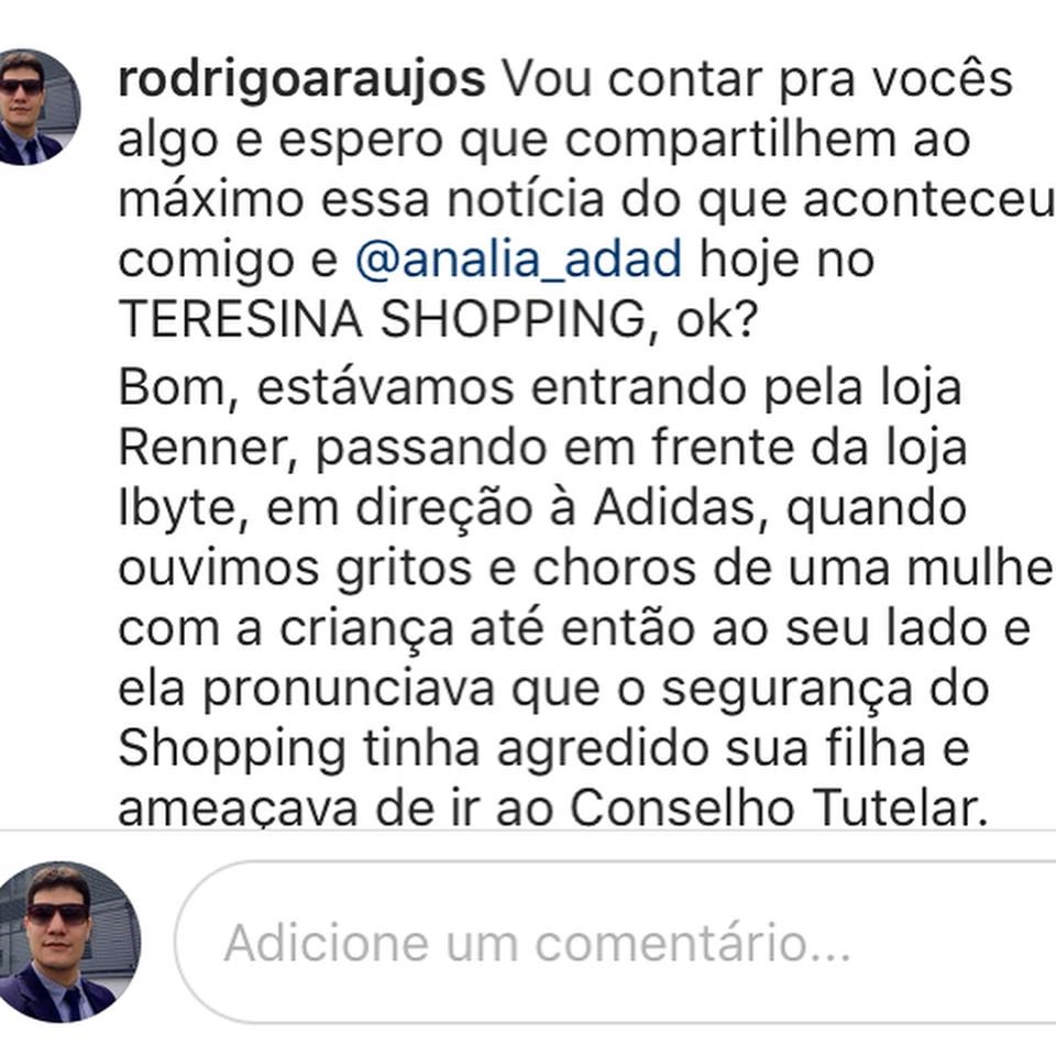 Um dos comentários feito pelo Professor na página oficial do shopping
