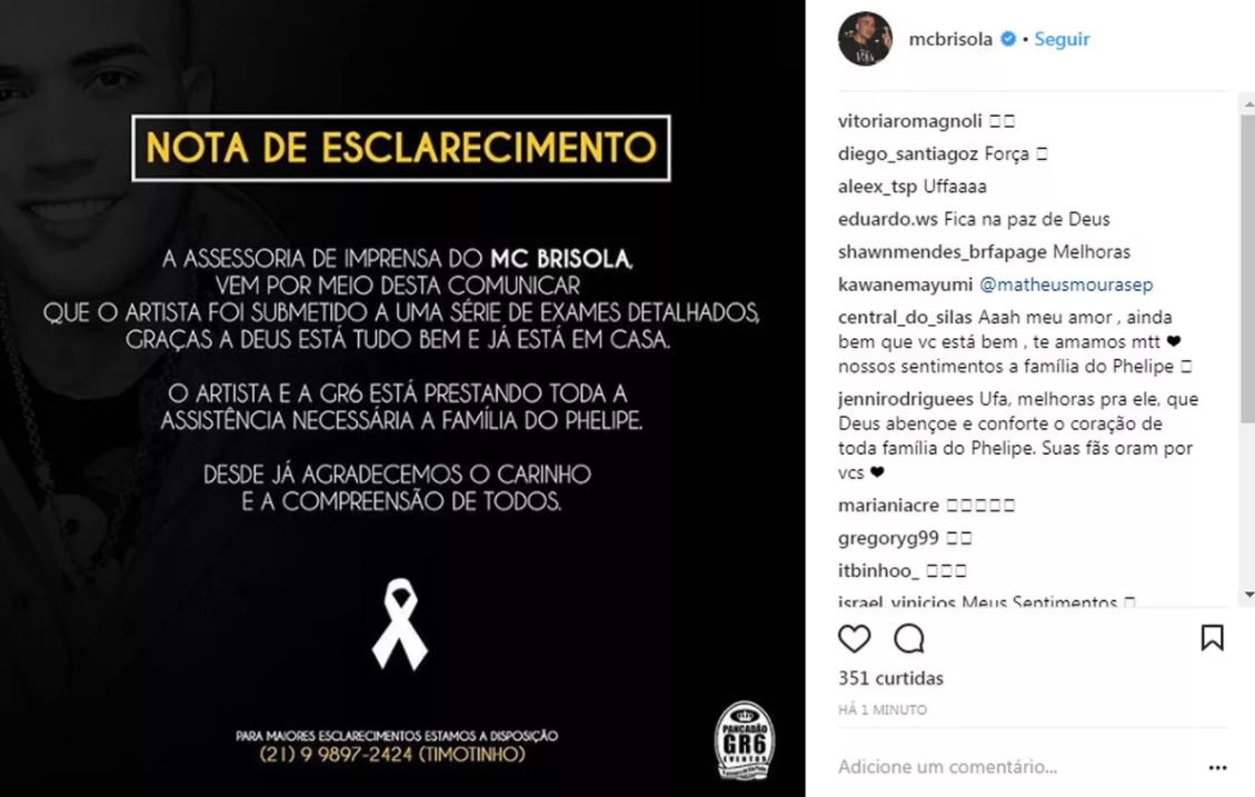 Cantor MC Brisola já está me casa após grave acidente