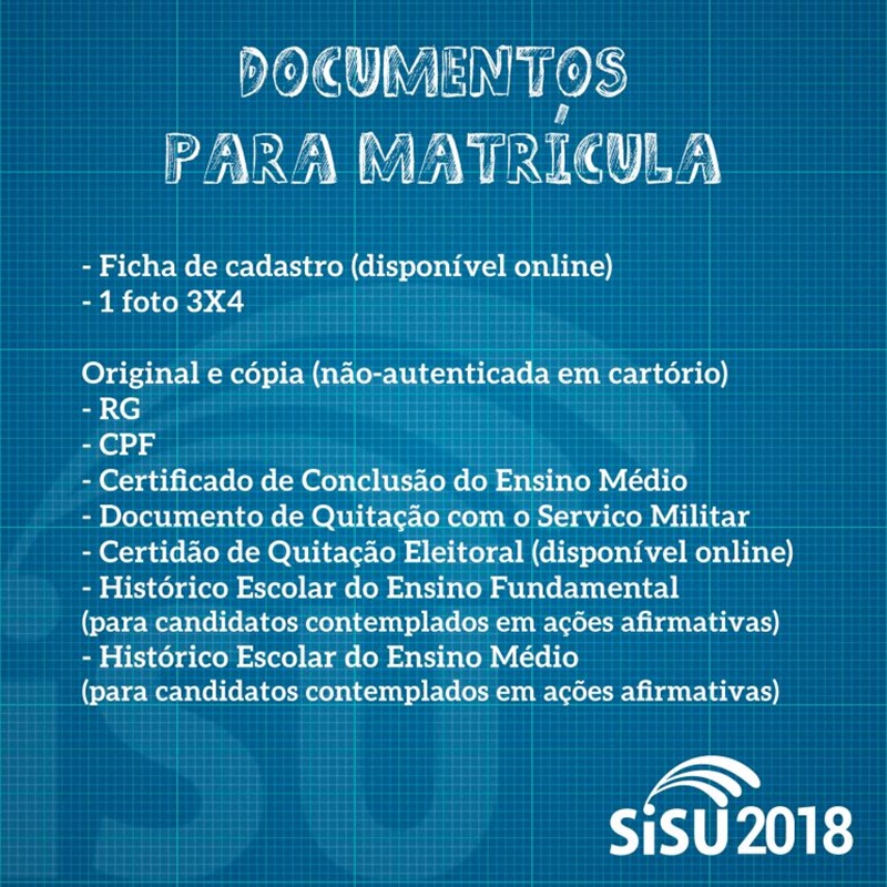 Documentos para matrícula Sisu
