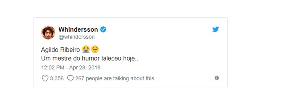 Whindersson Nunes lamenta morte de ator no Twitter