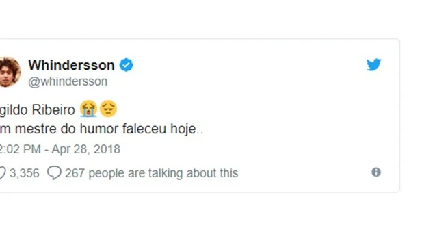 Whindersson Nunes lamenta morte de ator no Twitter