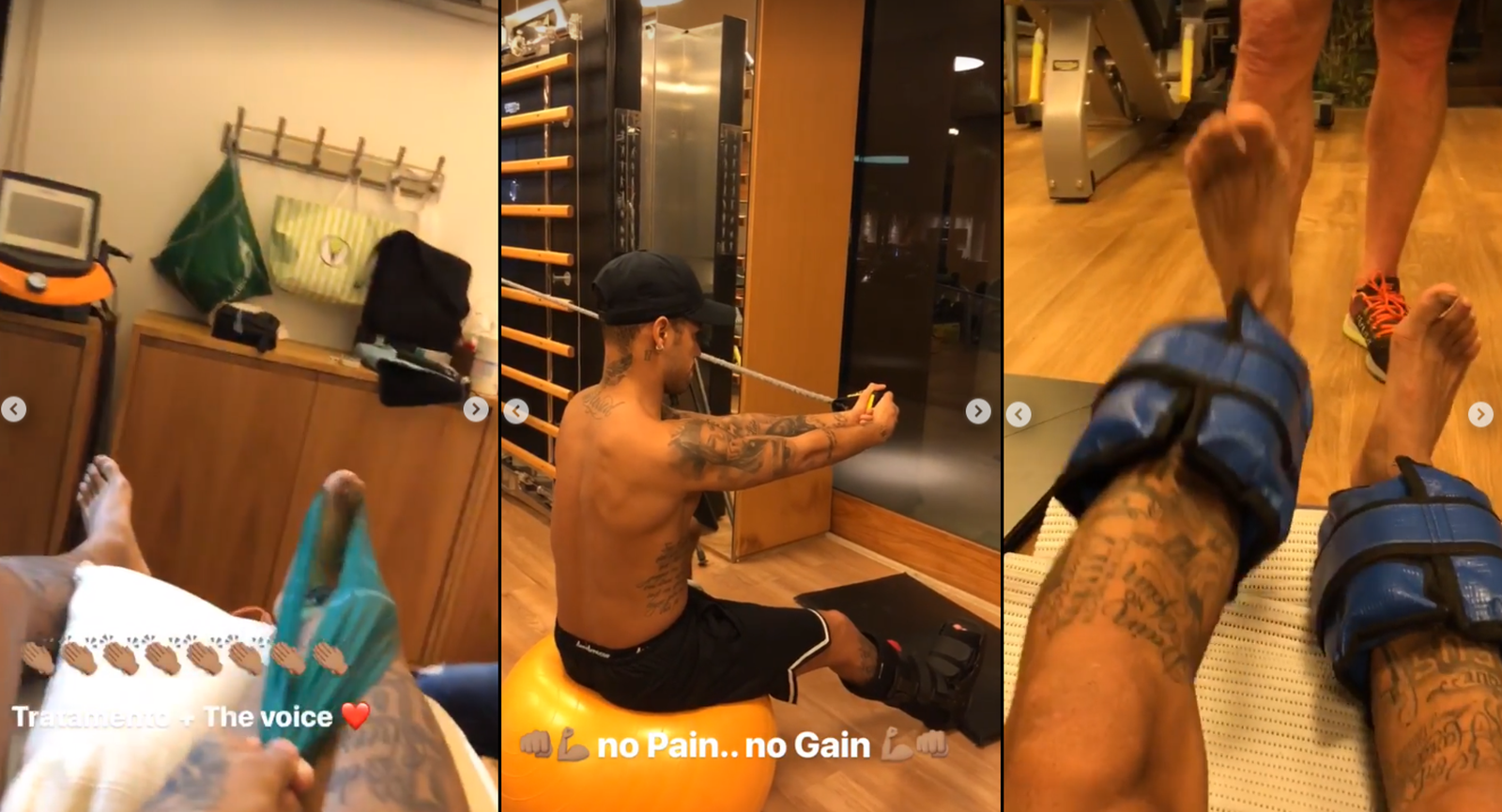 Neymar mostrando etapas de recuperação de cirurgia 