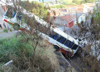 Adolescente rouba ônibus e despenca veículo em barrando