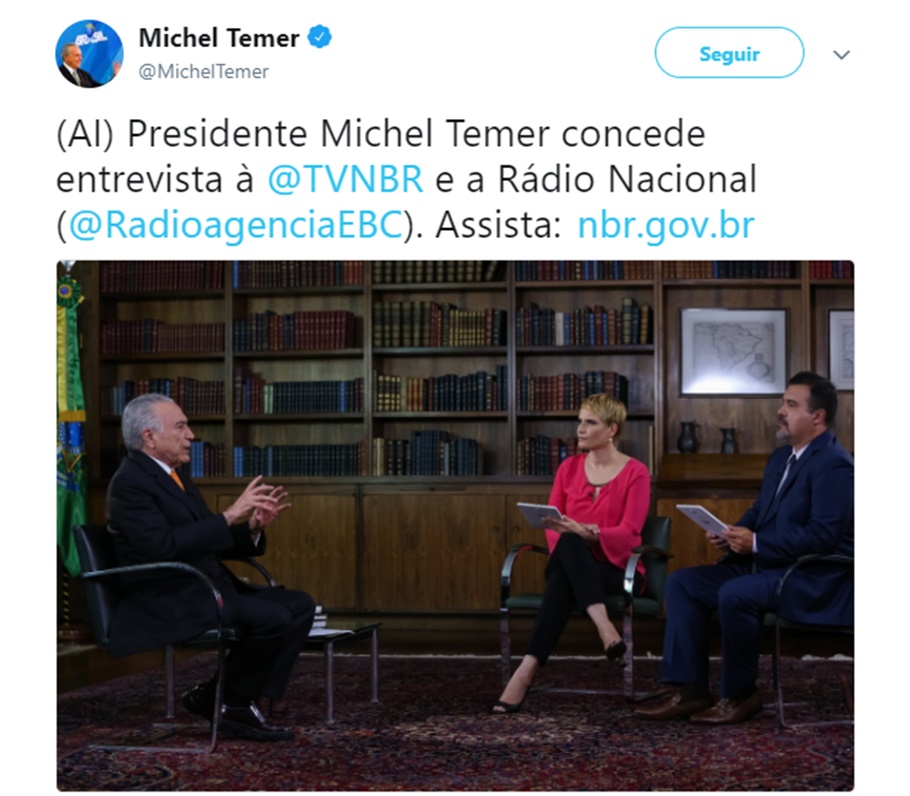 Presidente Michel Temer em entrevista a EBC