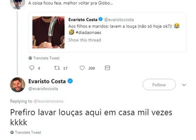 Evaristo responde comentário polêmico de seguidor no Twitter