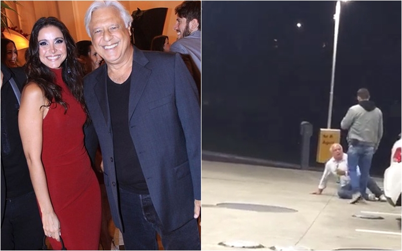 Antônio Fagundes e a esposa à esquerda e o homem envolvido na confusão, à direita.