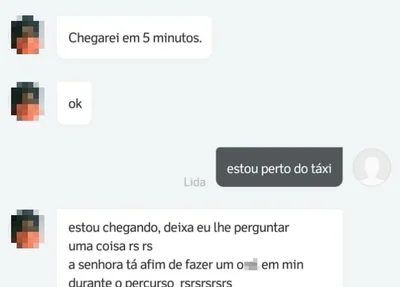 Mensagem recebida por passageira no 99 Táxis