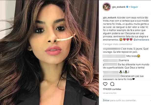 Gio Ewbank se pronuncia sobre a notícia de falecimento de Nara Almeida