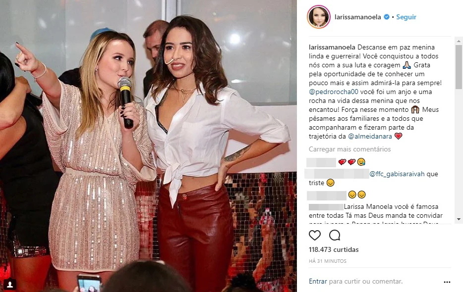 Larissa Manoela publica em perfil do Instagram homagem a Nara Almeida
