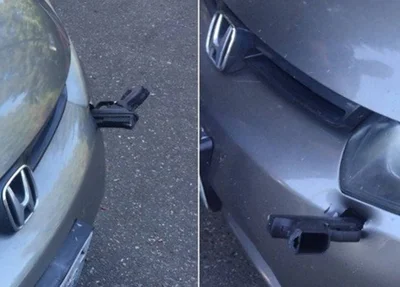 Arma cravada no para-choque de carro em Washington, Estados Unidos. 