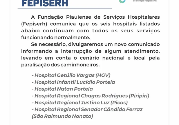 Comunicado enviado pelo Fepiserh