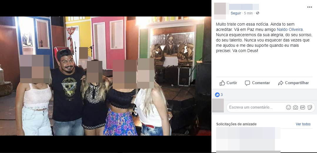 Amiga lamenta a morte de músico