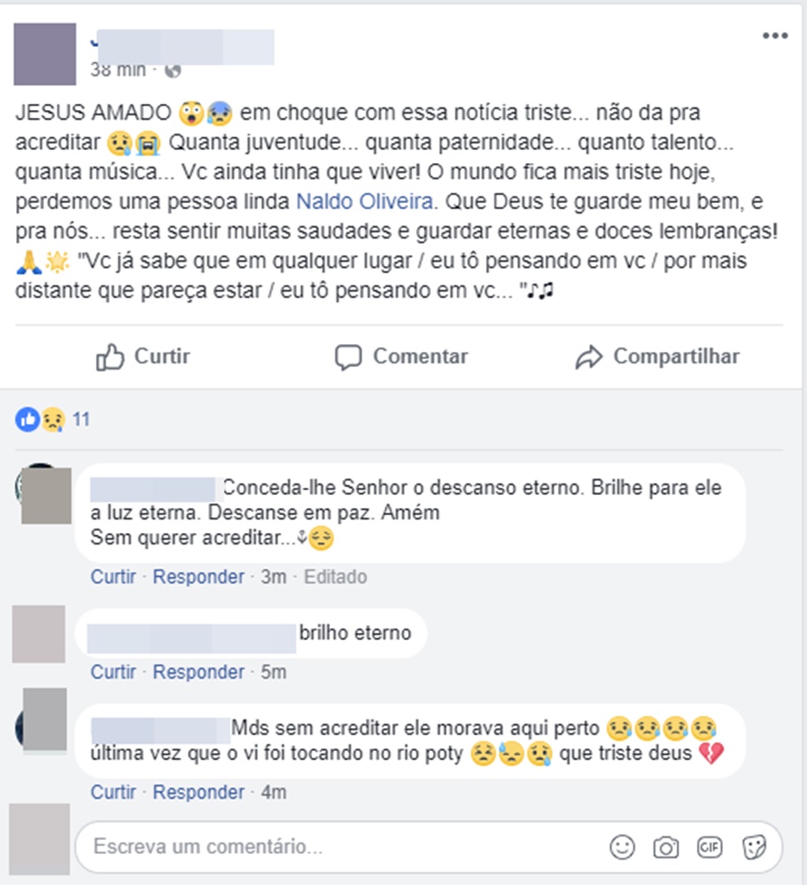 Amiga relembra Naldo Oliveira