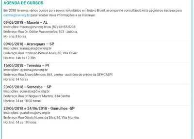 Agenda de cursos CVV