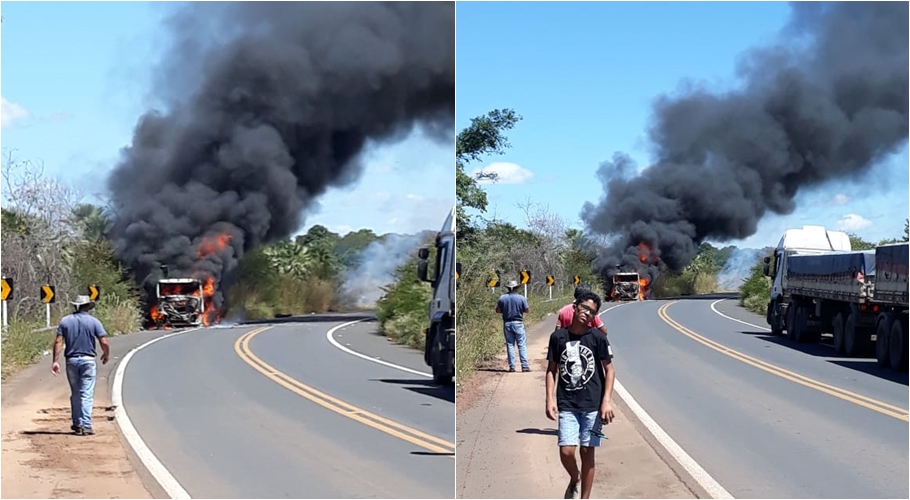 Caminhão pega fogo na BR 343