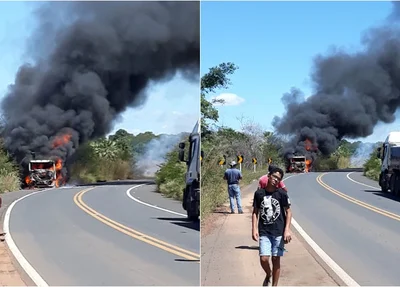 Caminhão pega fogo na BR 343