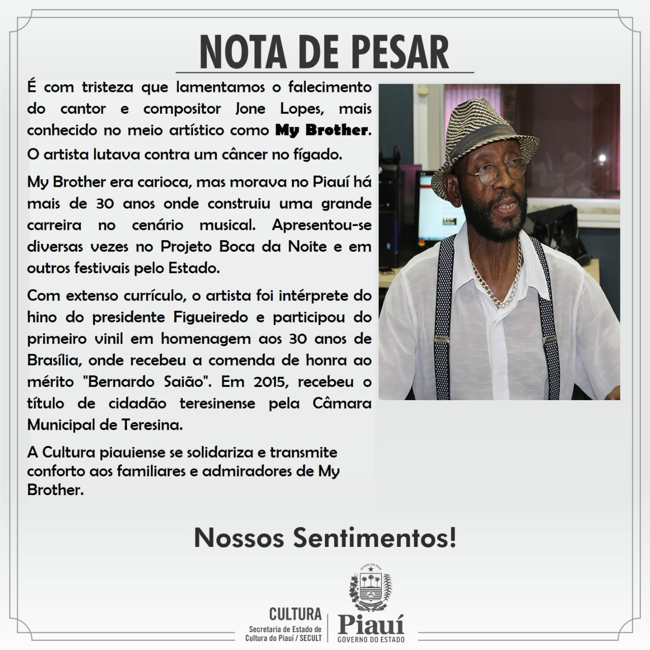 Nota de pesar emitida pela Secult