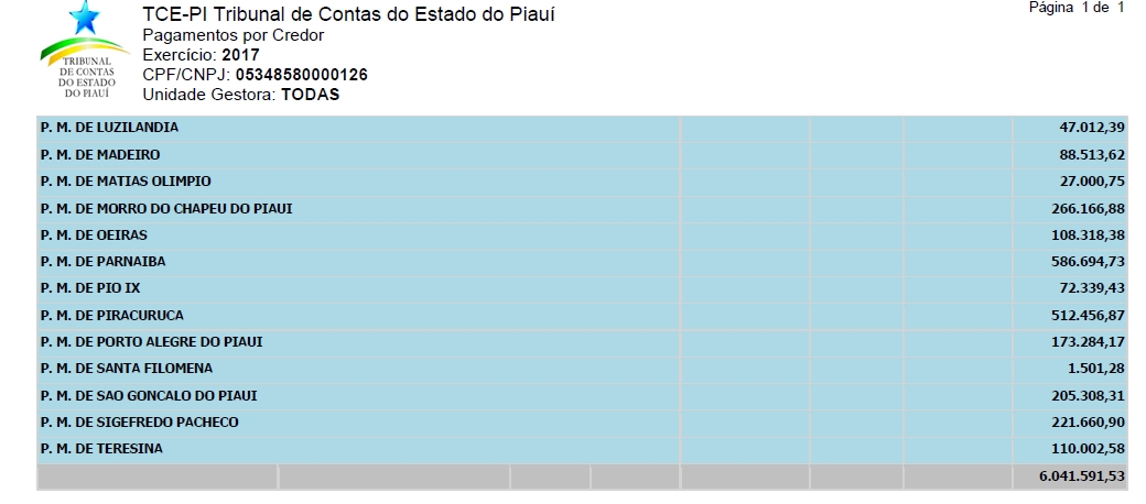 Vendas da empresa Droga Rocha a prefeituras do Piauí