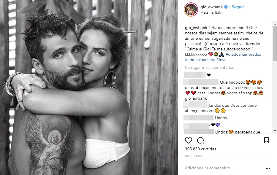 Giovana Ewbank posta foto ao lado do marido Bruno Gagliasso