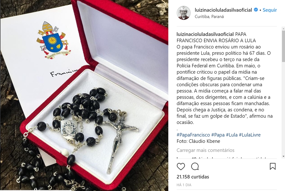 Publicação no Instagram oficial de Lula negada pelo Vaticano