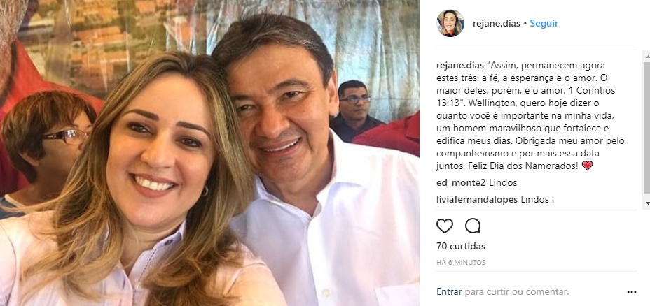 Rejane Dias se declara para Wellington no Dia dos Namorados