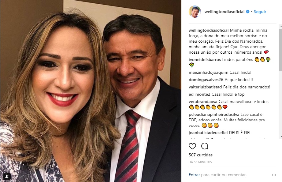 Wellington Dias se declara para Rejane no Dia dos Namorados