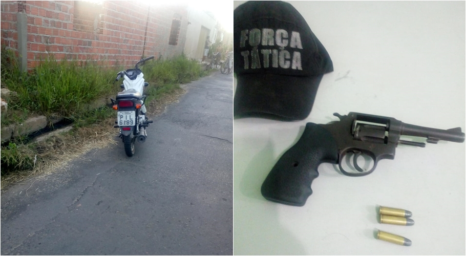 Moto e arma apreendidas