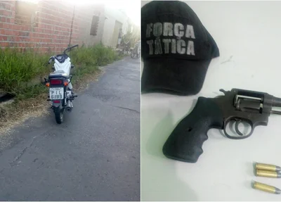 Moto e arma apreendidas