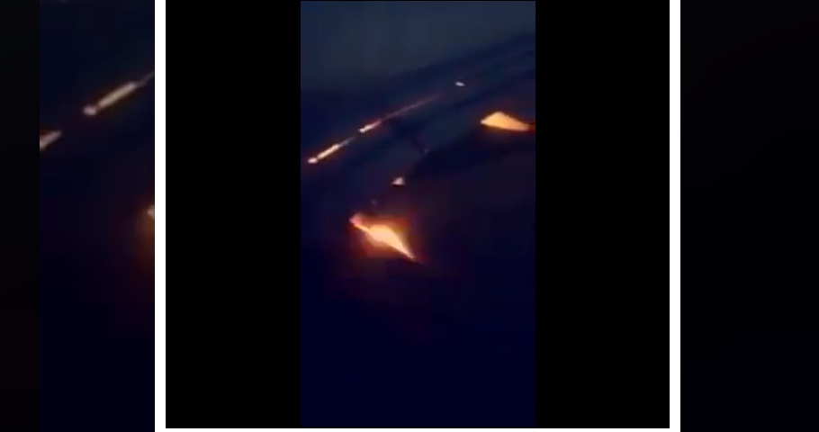 Avião da Arábia Saudita pegando fogo