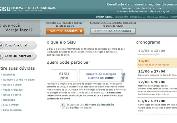 MEC divulga resultado do Sisu 2018.2