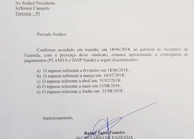 Cronograma de pagamentos do PLAMTA e IASPI