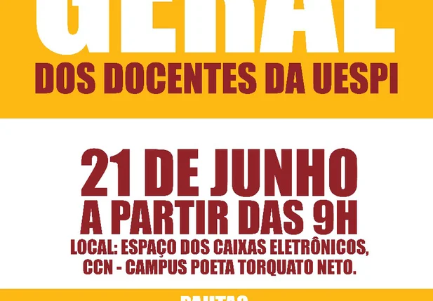 Docentes da Uespi convocam assembleia geral para decidir se deflagram greve