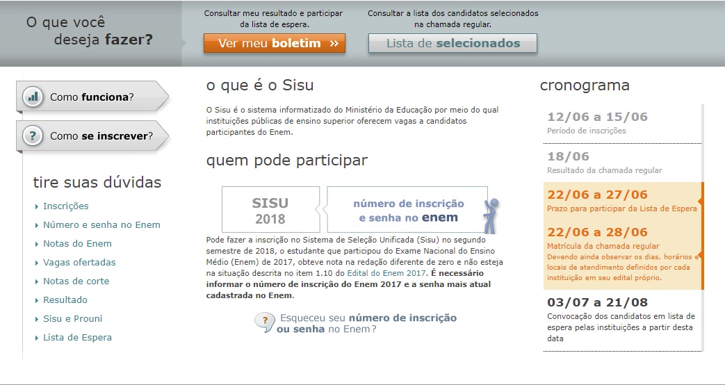 Matrículas e inscrição na lista de espera do SISU iniciam nessa sexta-feira