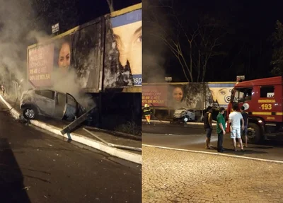 Carro incendeia após colisão na Avenida Universitária