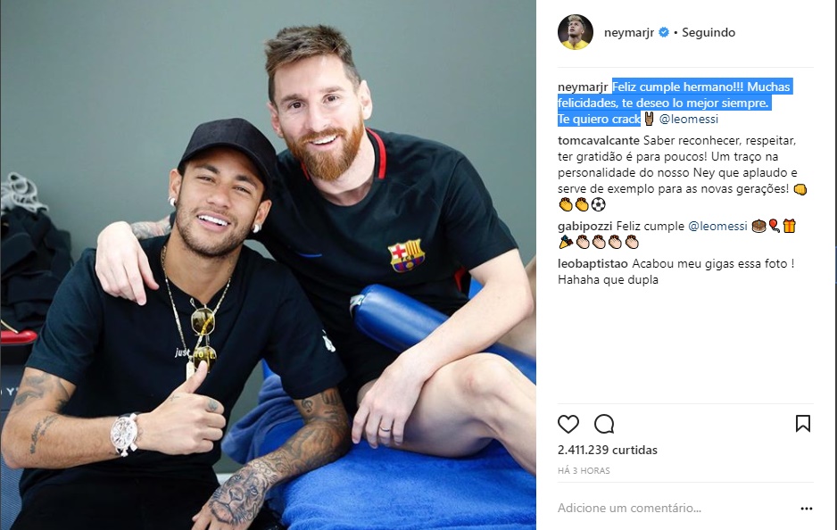 Neymar parabeniza Messi