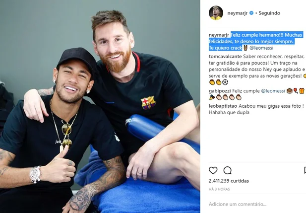 Neymar parabeniza Messi