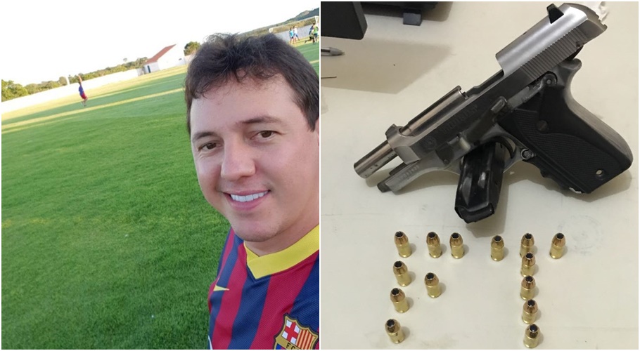 Prefeito Danilo Nunes Martins e a arma apreendida
