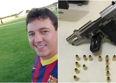 Prefeito Danilo Nunes Martins e a arma apreendida