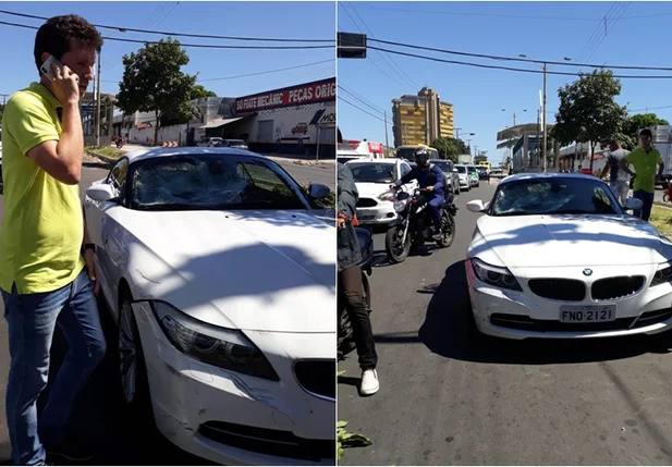 Motorista de BMW (de camisa amarela) atropela ciclista em Teresina