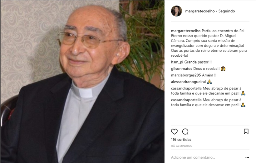 Margarete Coelho lamenta morte de Dom Miguel Câmara