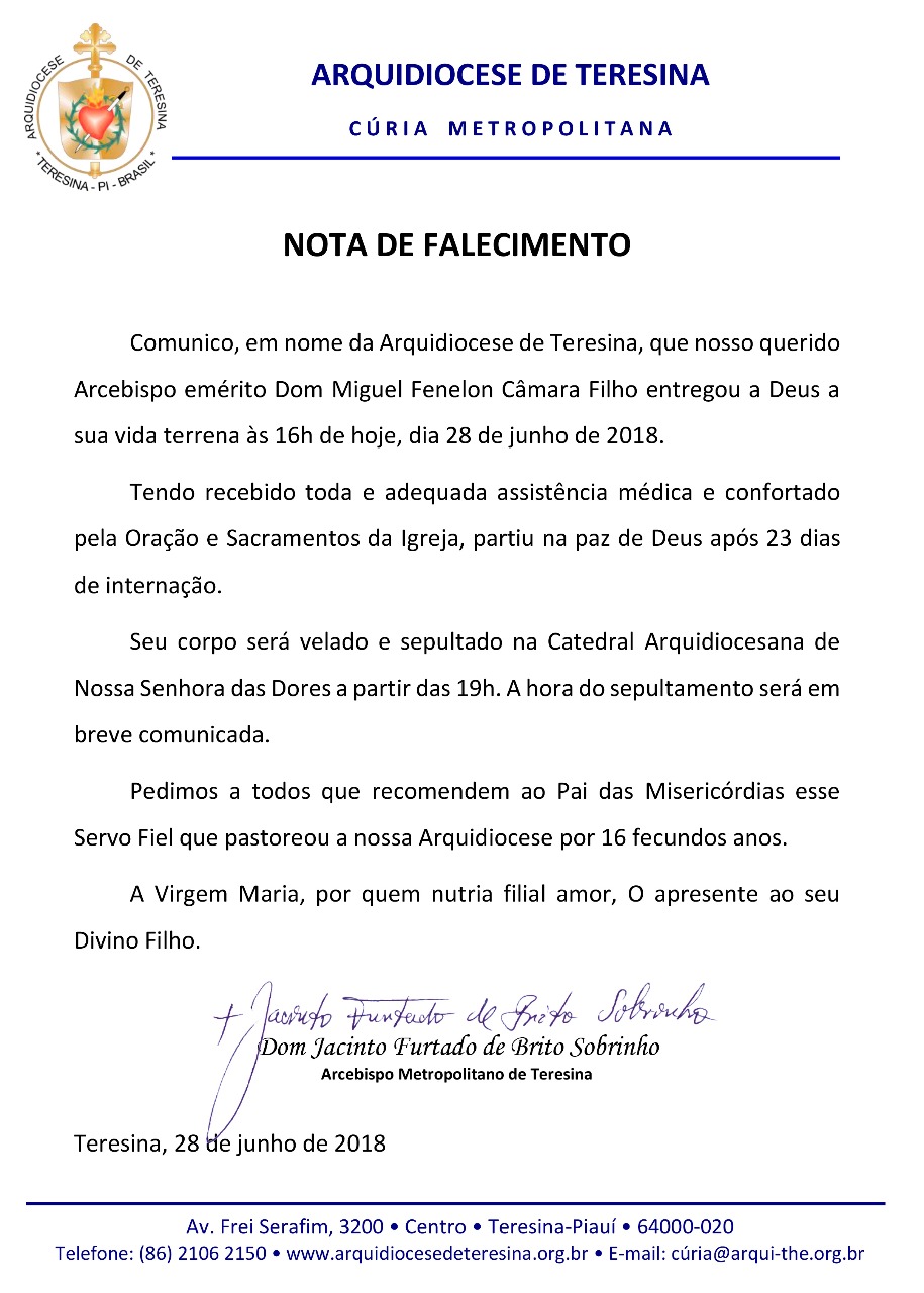 Nota da Arquidiocese de Teresina