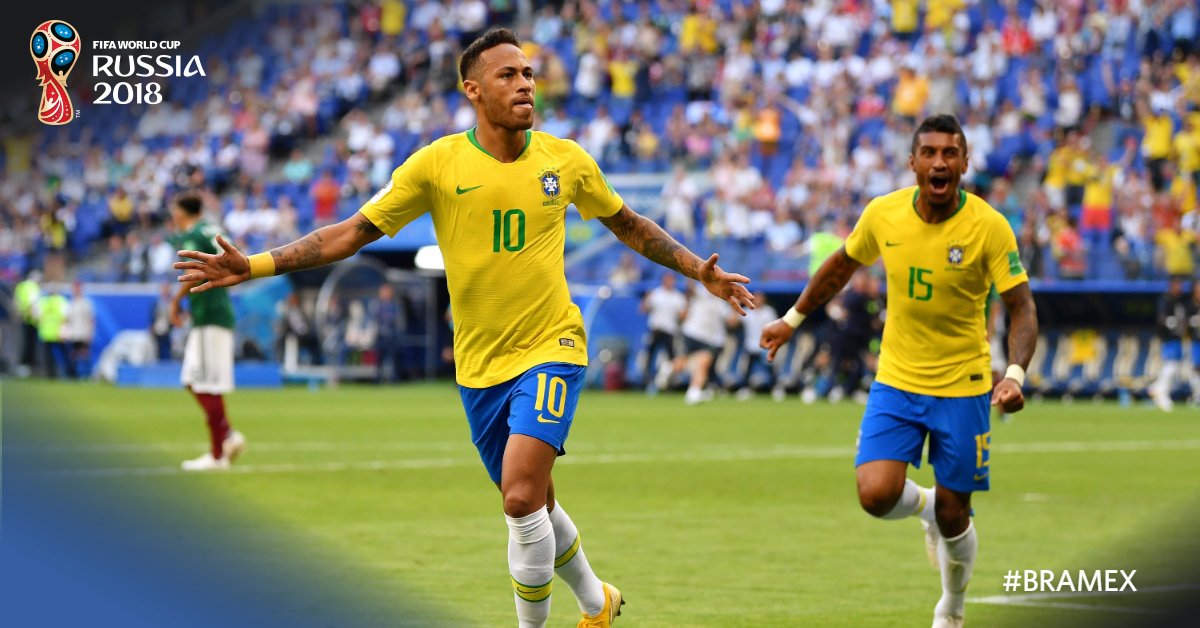 Com gol de Neymar, Brasil vence México nas oitavas de final da Copa do Mundo.