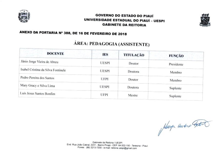 Banca Examinadora para cargo de Assistente