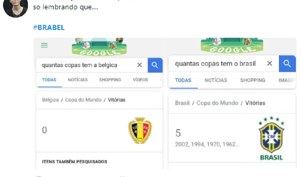 Seleção brasileira com cinco títulos mundiais, Bélgica com nenhum