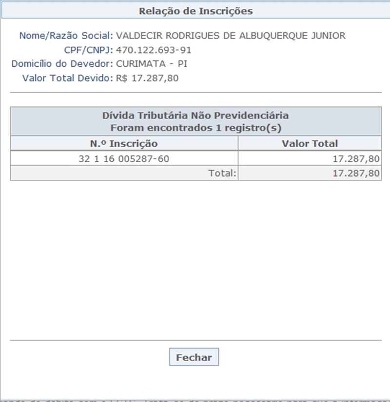 Dívida do prefeito Valdecir Rodrigues é de R$ 17.287,80