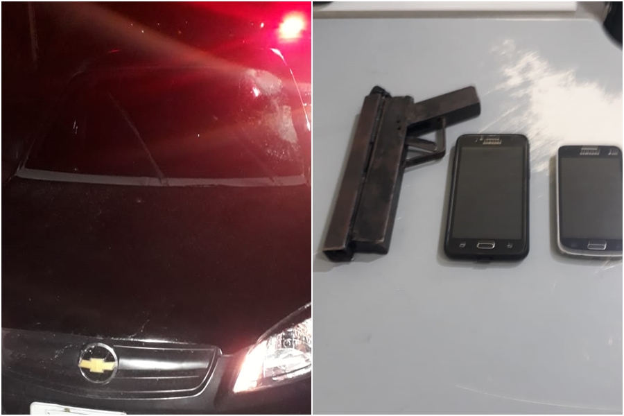 Carro roubado e arma apreendida