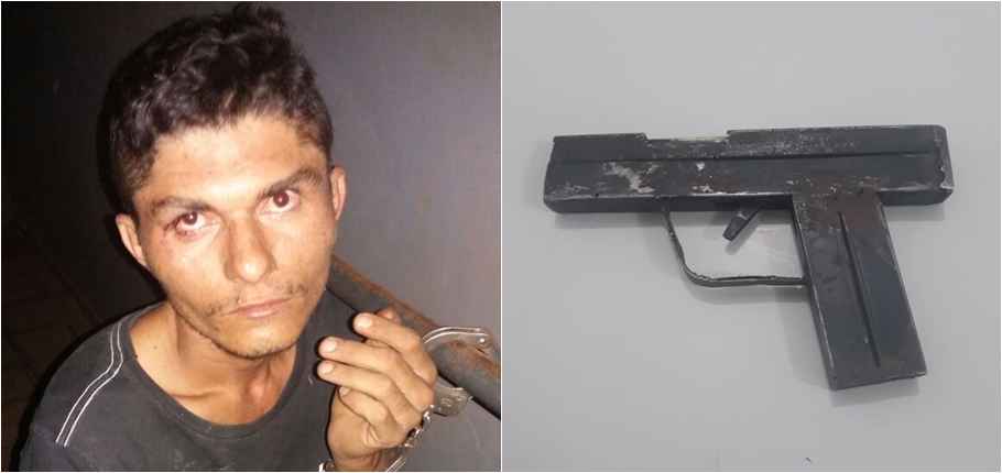 Francielio e a arma de fogo apreendida